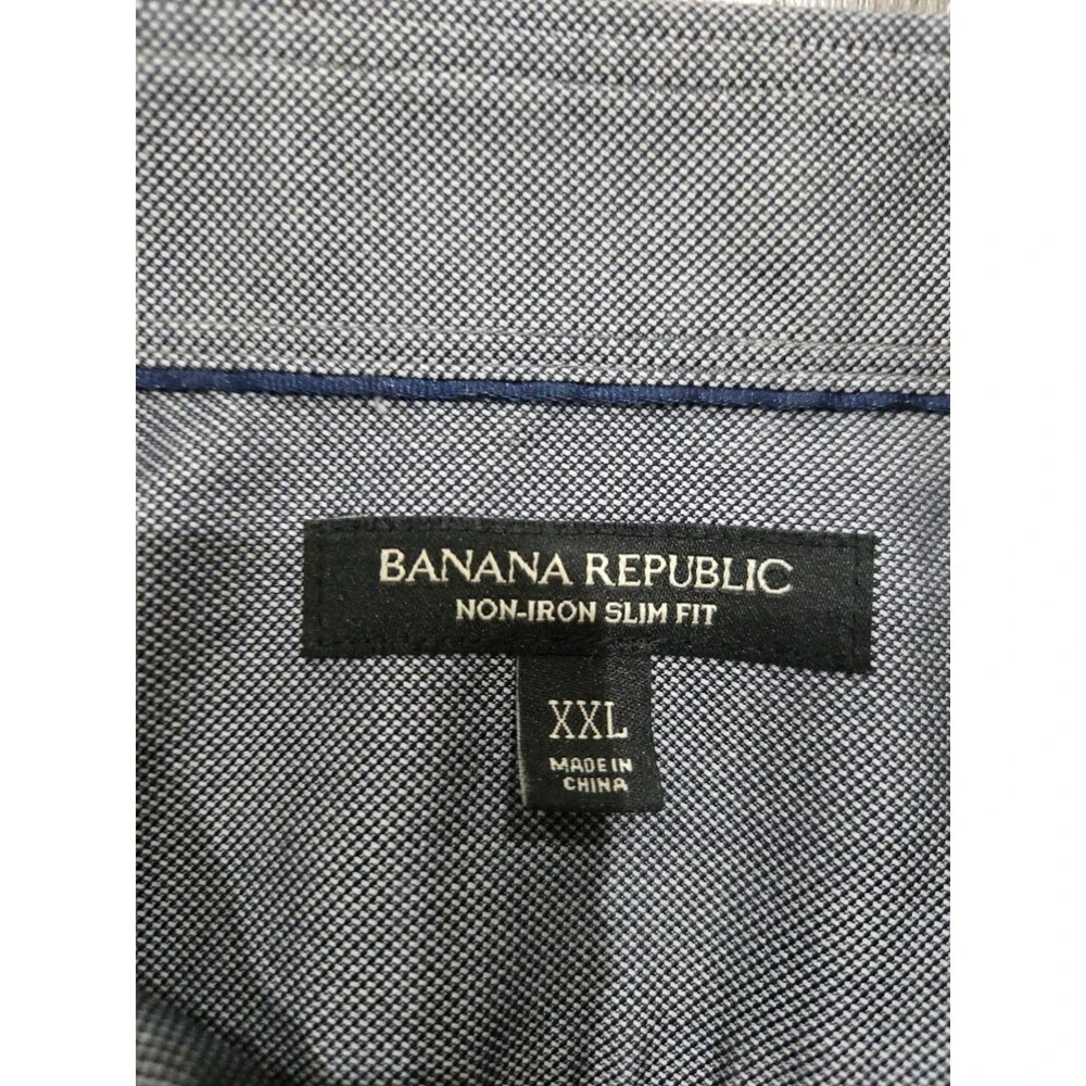 Banana Republic Mens XXL Non Iron Slim Fit Blue Gray Long Sleeve Dress Shirt